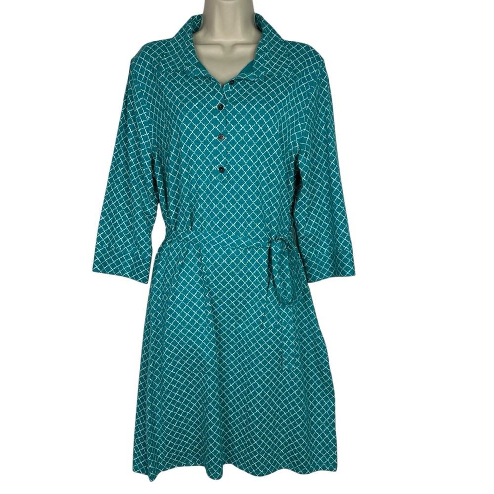 L.L.Bean Indispensable Knits Dress L Petite NWT Teal Tencel Belted Shirt Dress